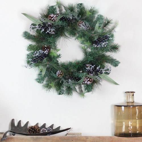 Northlight 24" Mixed Pine With Blueberries Pine Cones And Ice Twigs Artificial Christmas Wreath - Unlit 5 Northlight 24" Mixed Pine With Blueberries Pine Cones And Ice Twigs Artificial Christmas Wreath - Unlit - Image 3