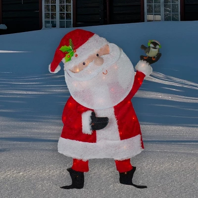 Northlight Lighted Chenille Santa With Bird Outdoor Christmas Decoration - 32" - White Lights 3 Northlight Lighted Chenille Santa With Bird Outdoor Christmas Decoration - 32" - White Lights