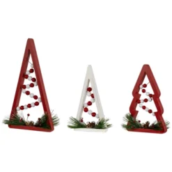 Northlight Set Of 3 Red And White Beaded Christmas Trees Wooden Table Decorations 0.98 FT -Festival GUEST 0159cbf2 3db4 43a2 9e98 c96feb312a31