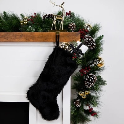 Northlight Sable Faux Fur Christmas Stocking With Pom Poms - 20.5" - Black 3 Northlight Sable Faux Fur Christmas Stocking With Pom Poms - 20.5" - Black