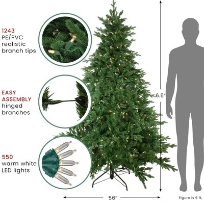 Northlight Real Touch™️Pre-Lit Full Minnesota Balsam Fir Artificial Christmas Tree - 6.5' - Warm White LED 5 Northlight Real Touch™️Pre-Lit Full Minnesota Balsam Fir Artificial Christmas Tree - 6.5' - Warm White LED - Image 3
