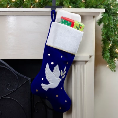 Northlight 20.5" Royal Blue And White Velvet Dove With Olive Branch Christmas Stocking 3 Northlight 20.5" Royal Blue And White Velvet Dove With Olive Branch Christmas Stocking