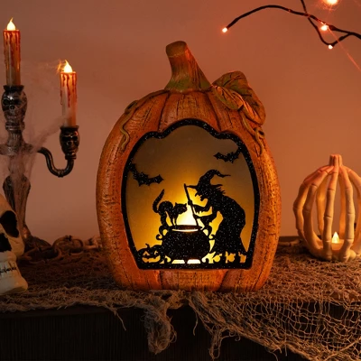 Northlight Witch Stirring Flickering Cauldron Scene Inside Pumpkin Halloween Decoration - 13" - LED Orange Light 3 Northlight Witch Stirring Flickering Cauldron Scene Inside Pumpkin Halloween Decoration - 13" - LED Orange Light