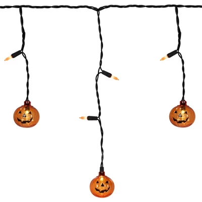 Northlight LED Lighted Pumpkin Halloween Curtain Icicle Lights - Orange - 5.25' Black Wire - 25ct 3 Northlight LED Lighted Pumpkin Halloween Curtain Icicle Lights - Orange - 5.25' Black Wire - 25ct