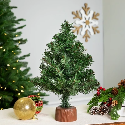 Northlight Mini Canadian Pine Artificial Christmas Tree With Faux Wood Base - 12" - Unlit 3 Northlight Mini Canadian Pine Artificial Christmas Tree With Faux Wood Base - 12" - Unlit