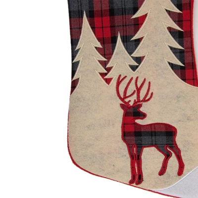 Northlight 19" Green And Red Plaid Reindeer With Forest Trees Christmas Stocking 4 Northlight 19" Green And Red Plaid Reindeer With Forest Trees Christmas Stocking - Image 2