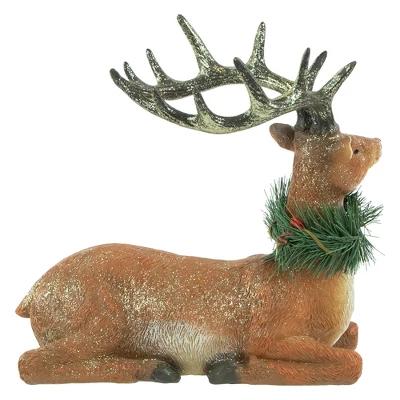 Northlight Glittered Sitting Deer With Pine Neck Wreath Christmas Decoration - 10" 6 Northlight Glittered Sitting Deer With Pine Neck Wreath Christmas Decoration - 10" - Image 4