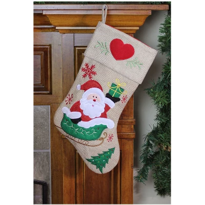 Northlight 19" Red And Green Santa Claus In Sleigh Embroidered Christmas Stocking 3 Northlight 19" Red And Green Santa Claus In Sleigh Embroidered Christmas Stocking
