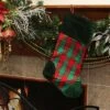 Northlight 19" Christmas Traditions Green, Red And Gold Woven Plaid And Velvet Stocking