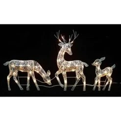 Northlight Set Of 3 White Glittered Doe, Fawn And Reindeer Lighted Christmas Outdoor Decoration