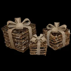 Northlight Lighted Rattan Gift Boxes With Burlap Bows Christmas Decorations - 9" - Set Of 3 -Festival GUEST 2ef214ae f930 43f4 b261 1d85d29761dc