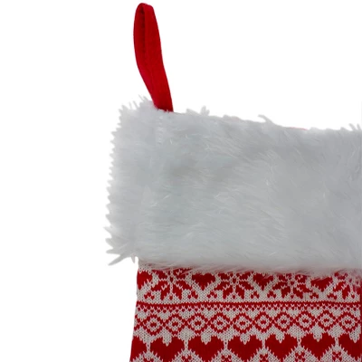Northlight 19" Red And White Hearts With Snowflakes Knit Christmas Stocking Faux Fur Cuff 3 Northlight 19" Red And White Hearts With Snowflakes Knit Christmas Stocking Faux Fur Cuff