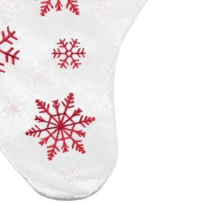 Northlight 19" Red And White Velvet Embroidered Snowflake Christmas Stocking 6 Northlight 19" Red And White Velvet Embroidered Snowflake Christmas Stocking - Image 4