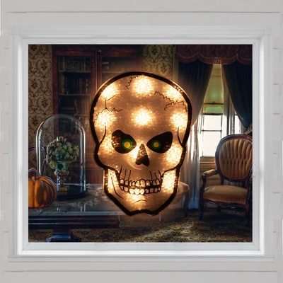 Northlight Lighted Holographic Halloween Skull Window Silhouette - 12" - Clear Lights 4 Northlight Lighted Holographic Halloween Skull Window Silhouette - 12" - Clear Lights - Image 2
