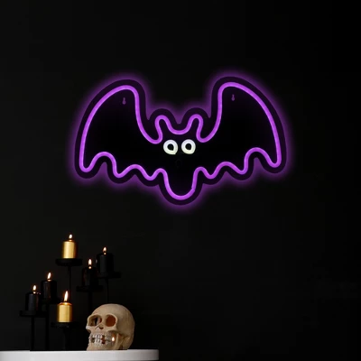 Northlight LED Bat Neon Lighted Halloween Wall Or Window Decoration - 15" - Purple 4 Northlight LED Bat Neon Lighted Halloween Wall Or Window Decoration - 15" - Purple - Image 2