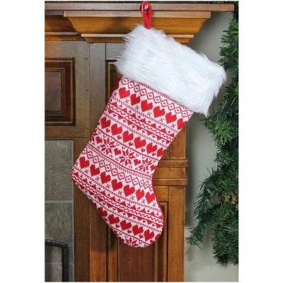 Northlight 19" Red And White Hearts With Snowflakes Knit Christmas Stocking Faux Fur Cuff 5 Northlight 19" Red And White Hearts With Snowflakes Knit Christmas Stocking Faux Fur Cuff - Image 3