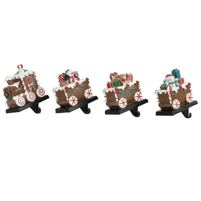 Northlight Set Of 4 Gingerbread Train Christmas Stocking Holders 4.75" 3 Northlight Set Of 4 Gingerbread Train Christmas Stocking Holders 4.75"