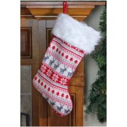 Northlight Nordic Print With Faux Fur Cuff Christmas Stocking - Red/White -Festival GUEST 60a797be 6c6d 4aed 9cfd 58e681e77dd9