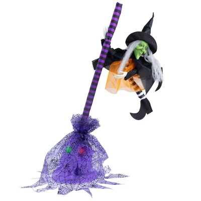 Northlight Animated Flying Witch With Broom Halloween Decoration - 25" 5 Northlight Animated Flying Witch With Broom Halloween Decoration - 25" - Image 3