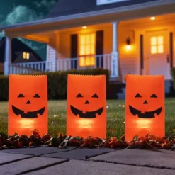 Northlight Lighted Jack-O-Lantern Halloween Outdoor Luminary Pathway Markers - 9.5" - Set Of 3