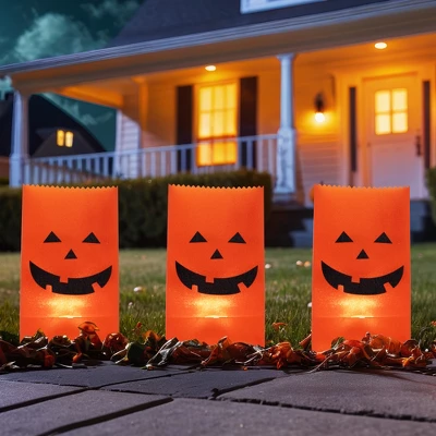 Northlight Lighted Jack-O-Lantern Halloween Outdoor Luminary Pathway Markers - 9.5" - Set Of 3 3 Northlight Lighted Jack-O-Lantern Halloween Outdoor Luminary Pathway Markers - 9.5" - Set Of 3