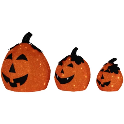 Northlight LED Lighted Jack O' Lantern Outdoor Halloween Decorations - Warm White - Set Of 3 4 Northlight LED Lighted Jack O' Lantern Outdoor Halloween Decorations - Warm White - Set Of 3 - Image 2