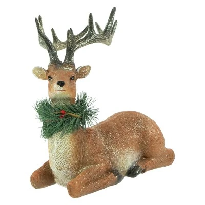 Northlight Glittered Sitting Deer With Pine Neck Wreath Christmas Decoration - 10" 8 Northlight Glittered Sitting Deer With Pine Neck Wreath Christmas Decoration - 10" - Image 6