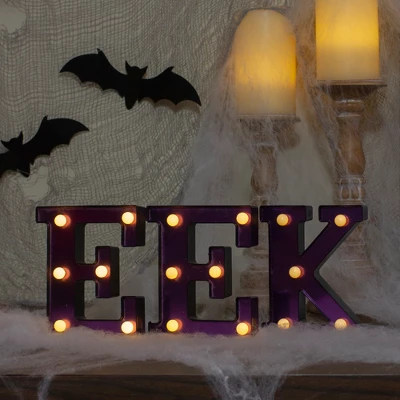 Northlight LED Lighted EEK Halloween Marquee Sign - 6.5" Purple Warm White Lights 3 Northlight LED Lighted EEK Halloween Marquee Sign - 6.5" Purple Warm White Lights