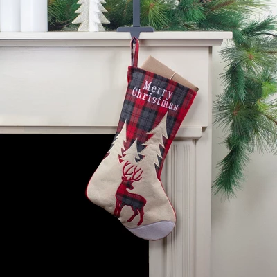 Northlight 19" Green And Red Plaid Reindeer With Forest Trees Christmas Stocking 3 Northlight 19" Green And Red Plaid Reindeer With Forest Trees Christmas Stocking