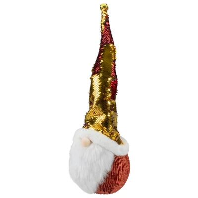 Northlight Santa Gnome Head With Sequined Jingle Bell Hat Christmas Decoration - 20" - Gold And Red 6 Northlight Santa Gnome Head With Sequined Jingle Bell Hat Christmas Decoration - 20" - Gold And Red - Image 4