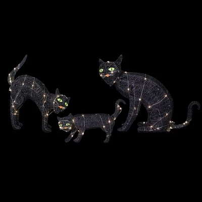 Northlight LED Lighted Black Cat Family Outdoor Halloween Decorations - 27.5" - Set Of 3 4 Northlight LED Lighted Black Cat Family Outdoor Halloween Decorations - 27.5" - Set Of 3 - Image 2