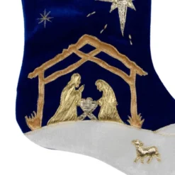 Northlight 20.5" Blue And Gold Nativity Scene Christmas Stocking With Gold Cuff -Festival GUEST 7e501ec3 738e 4d0e b836 77c29064977a