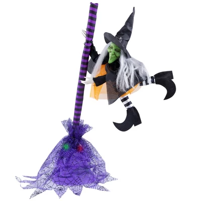 Northlight Animated Flying Witch With Broom Halloween Decoration - 25" 4 Northlight Animated Flying Witch With Broom Halloween Decoration - 25" - Image 2