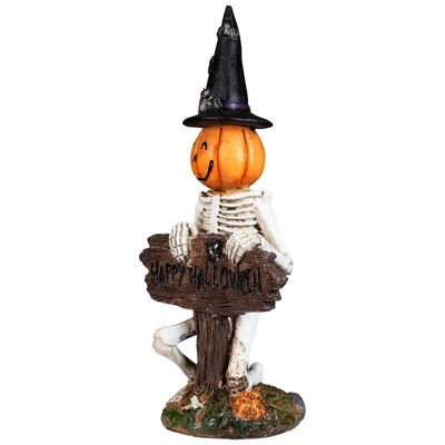 Northlight Jack-O-Lantern Skeleton In Witch's Hat And Happy Halloween Sign - 9.5" 5 Northlight Jack-O-Lantern Skeleton In Witch's Hat And Happy Halloween Sign - 9.5" - Image 3