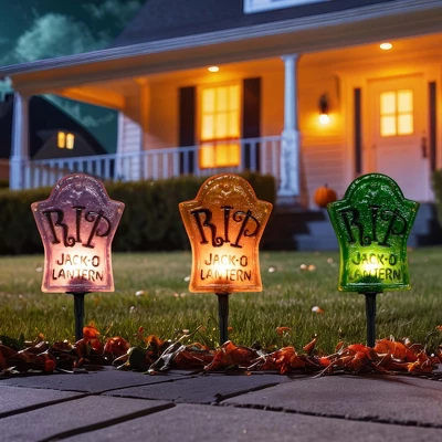 Northlight Lighted R.I.P Tombstone Halloween Outdoor Pathway Markers - 18" - Set Of 3 3 Northlight Lighted R.I.P Tombstone Halloween Outdoor Pathway Markers - 18" - Set Of 3