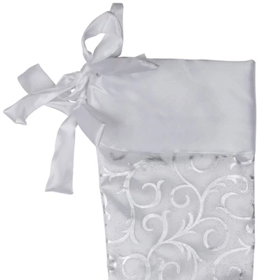 Northlight 19” White And Silver Filigree Christmas Stocking With Bows 4 Northlight 19” White And Silver Filigree Christmas Stocking With Bows - Image 2