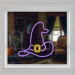 Northlight LED Witch Hat Neon Lighted Halloween Wall Or Window Decoration - 15" - Purple
