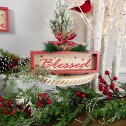 Northlight Framed "Blessed" Wooden Christmas Decoration - 9.75"
