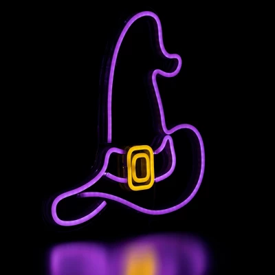 Northlight LED Witch Hat Neon Lighted Halloween Wall Or Window Decoration - 15" - Purple 5 Northlight LED Witch Hat Neon Lighted Halloween Wall Or Window Decoration - 15" - Purple - Image 3