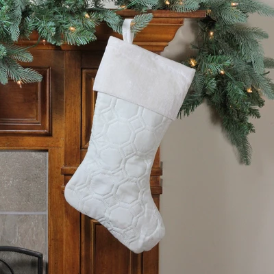 Northlight Quilted Christmas Stocking With Velvet Cuff - 19" - Cream And White 3 Northlight Quilted Christmas Stocking With Velvet Cuff - 19" - Cream And White