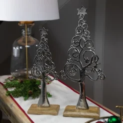 Northlight Starry Trees Metal Christmas Decorations - 18.5" - Silver - Set Of 2