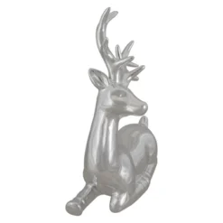 Northlight Shiny Ceramic Sitting Reindeer Christmas Decoration - 10" - Silver