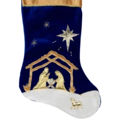 Northlight 20.5" Blue And Gold Nativity Scene Christmas Stocking With Gold Cuff -Festival GUEST d3d36330 c777 452b b3f2 aeb918a93a58