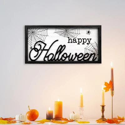 Northlight Framed "Happy Halloween" Spider Web Wall Sign - 23.5" 3 Northlight Framed "Happy Halloween" Spider Web Wall Sign - 23.5"