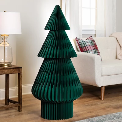 Northlight Tall Accordion Honeycomb Foldable Paper Christmas Tree - 4' - Dark Green 3 Northlight Tall Accordion Honeycomb Foldable Paper Christmas Tree - 4' - Dark Green