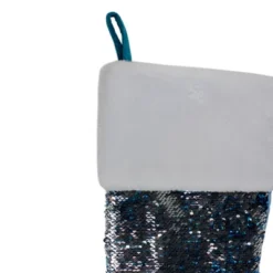 Northlight 22.75" Sky Blue And Silver Reversible Sequined Christmas Stocking With Faux Fur Cuff -Festival GUEST ee087578 0ec0 4267 b685 368ebae16463
