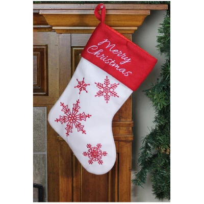 Northlight 15.25" Red And White Snowflake Embroidered Christmas Stocking 5 Northlight 15.25" Red And White Snowflake Embroidered Christmas Stocking - Image 3