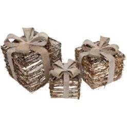 Northlight Lighted Rattan Gift Boxes With Burlap Bows Christmas Decorations - 9" - Set Of 3 -Festival GUEST f7723008 1fbe 42a2 8dac 3f5bc02e9c0f