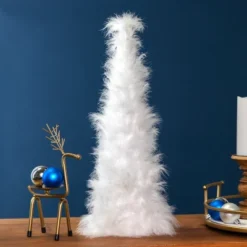 Northlight Layered Wispy Feather Cone Tree Christmas Decoration - 19.5" - Winter White