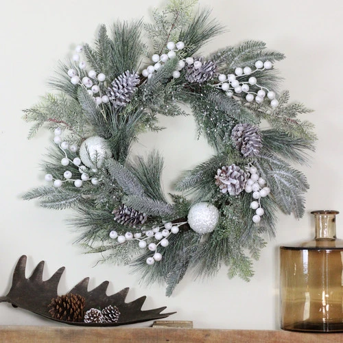 Northlight Frosted Mixed Pine And Pine Cone Artificial Christmas Wreath, 24-inch, Unlit 6 Northlight Frosted Mixed Pine And Pine Cone Artificial Christmas Wreath, 24-inch, Unlit - Image 4